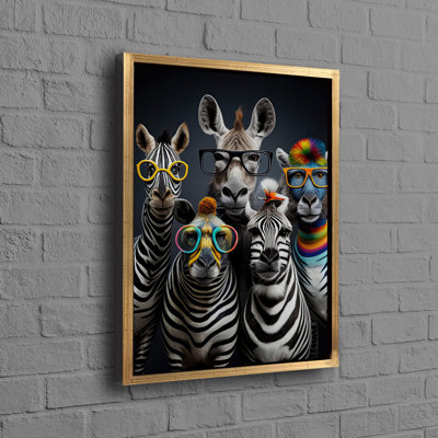 Charming Zebra With Glasses Framed Canvas Art Featuring Abstract Animal Wall Decoration Ideal For Adding A Fun Touch To Office Spaces