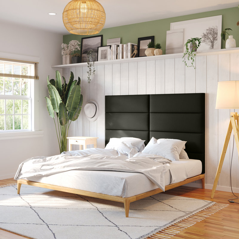 Aeronwen Luxe Vegan Leather Headboard: Versatile Wall Panels for Home and Hospitality Decor, Black, Queen
