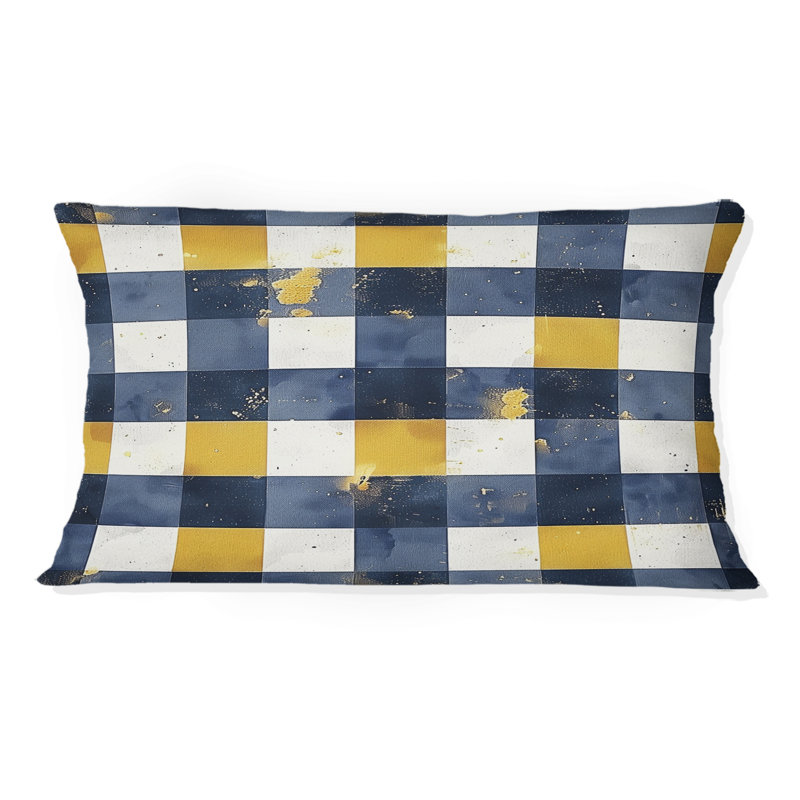 Imprimé vichy bleu et jaune I - coussin lombaire moderne