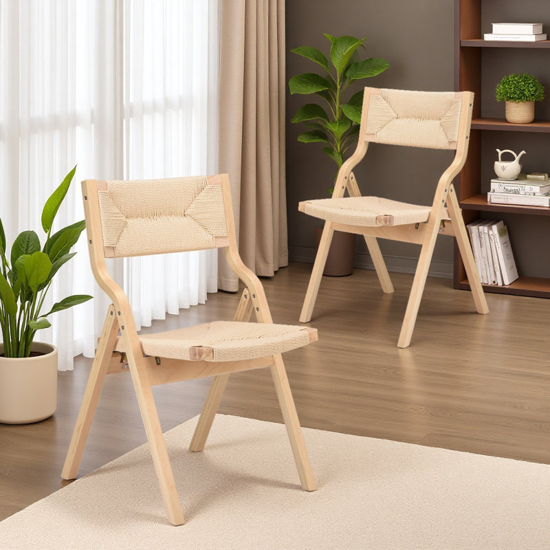 Chaises pliantes en bois, chaises pliantes, chaises de salle à manger en bois empilables pour la cuisine et la salle à manger, siège et dossier tissés, ensemble de 2 chaises de salle à manger