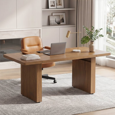 Aayat 63" Fluted Executive Desk, Morden Workstation With Thickened Tabletop, Large Writing & Conference Table For Home Office Or Dining
