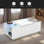 Table basse à DEL, table centrale moderne avec finition ultrabrillante et plateau en verre, table basse avec compartiment de rangement ouvert et 2 tiroirs cachés pour le salon-2123380823