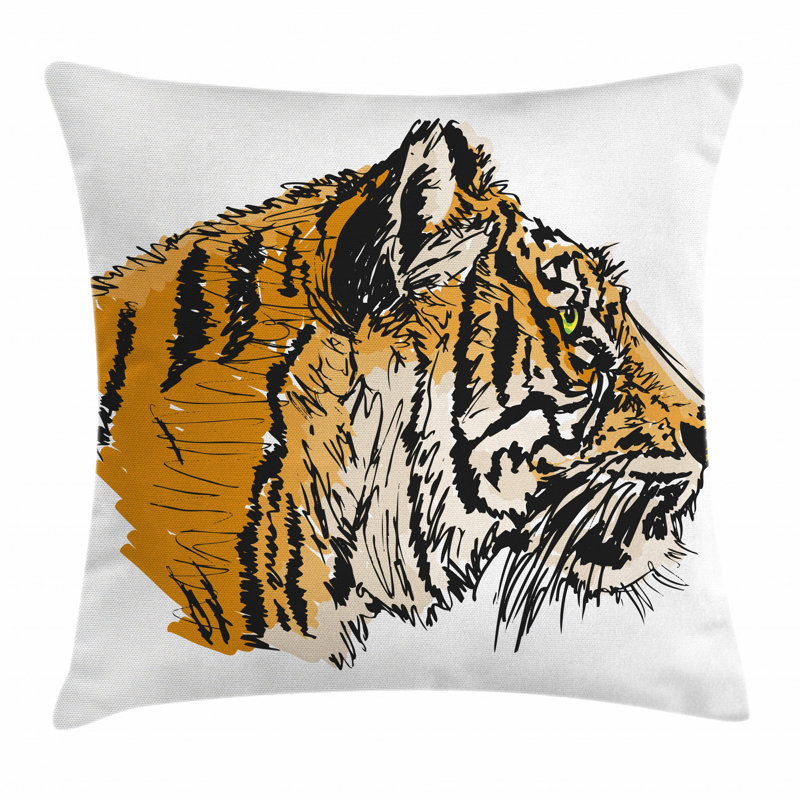 16'' x 16'' White and Light Brown Polyester Tiger Throw Pillow