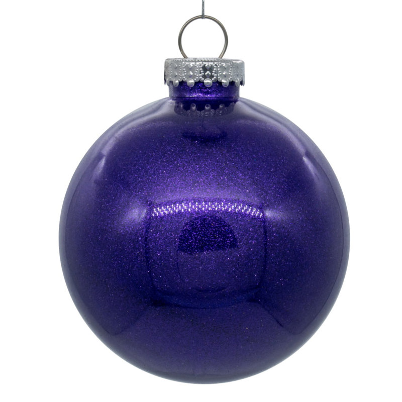 Clear with Glitter Interior Solid Ball Ornament, Purple
