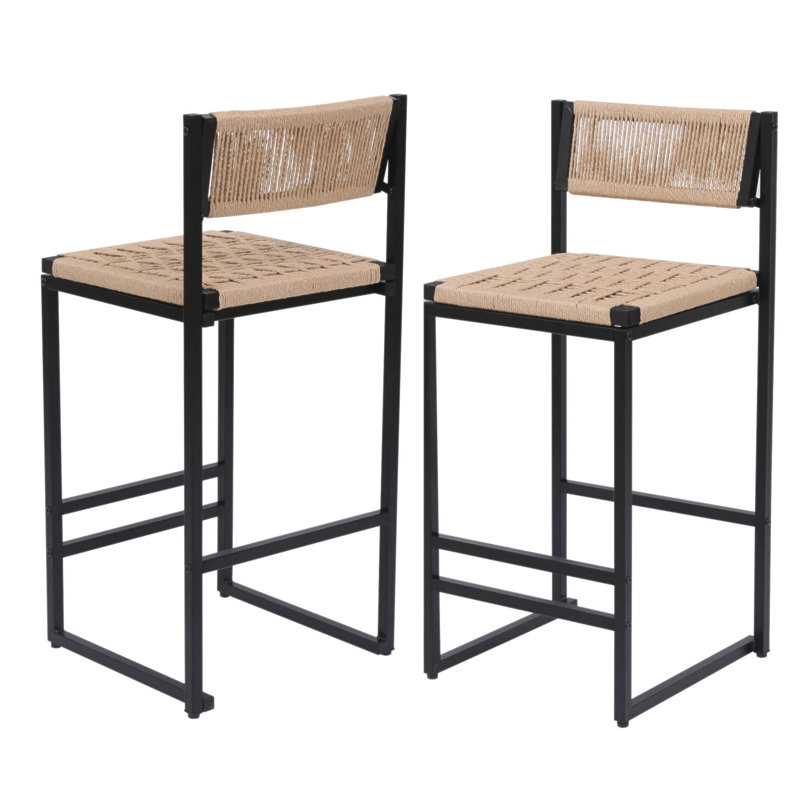 Ensemble de 2 tabourets de cuisine avec repose-pieds, repose-pieds en corde de papier pour confort, hauteur et style