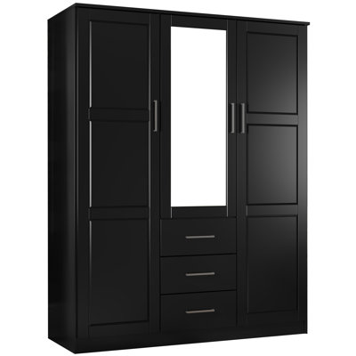  Aveah 100% Solid Wood Wardrobe Closet with Mirror, Drawers & Adjustable Shelves – Modern 3 Door Bedroom Armoire Storage Cabinet