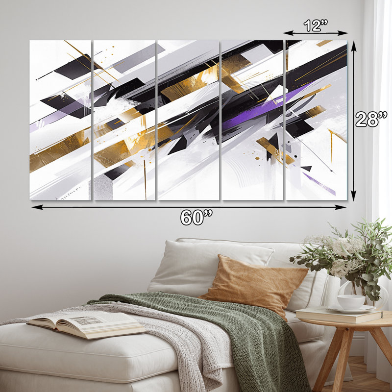 Multicolore symétrique Sripes II - cubisme, reproduction sur toile - 5 panneaux égaux