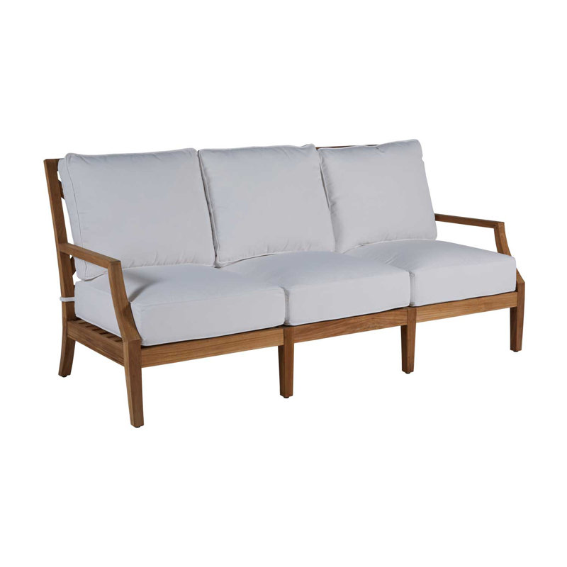 Haley Teak Patio Sofa with Cushions, Natural Teak, Natural White, No welt + Standard fill