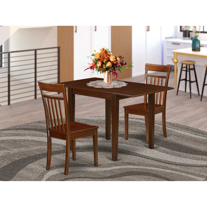 L'ensemble de table de salle à manger 3 pièces contient une table de cuisine rectangulaire avec Dropleaf et 2 chaises de salle à manger, acajou