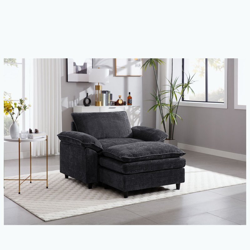 Fauteuil surdimensionné avec repose-pieds Chenille, Chenille noir
