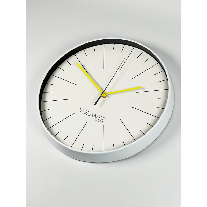 Horloge murale élégante Elegant, 13,8 pouces de diamètre, blanc et jaune | Cadre 100% plastique, couvercle en verre véritable, épaisseur: 1,8 po | Décoration élégante pour le salon, la cuisine et le bureau, design accrocheur