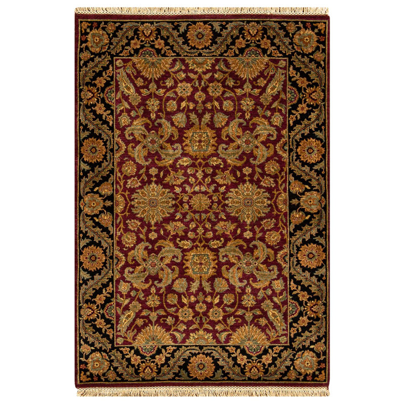 Tapis rouge et noir noué à la main de haute qualité