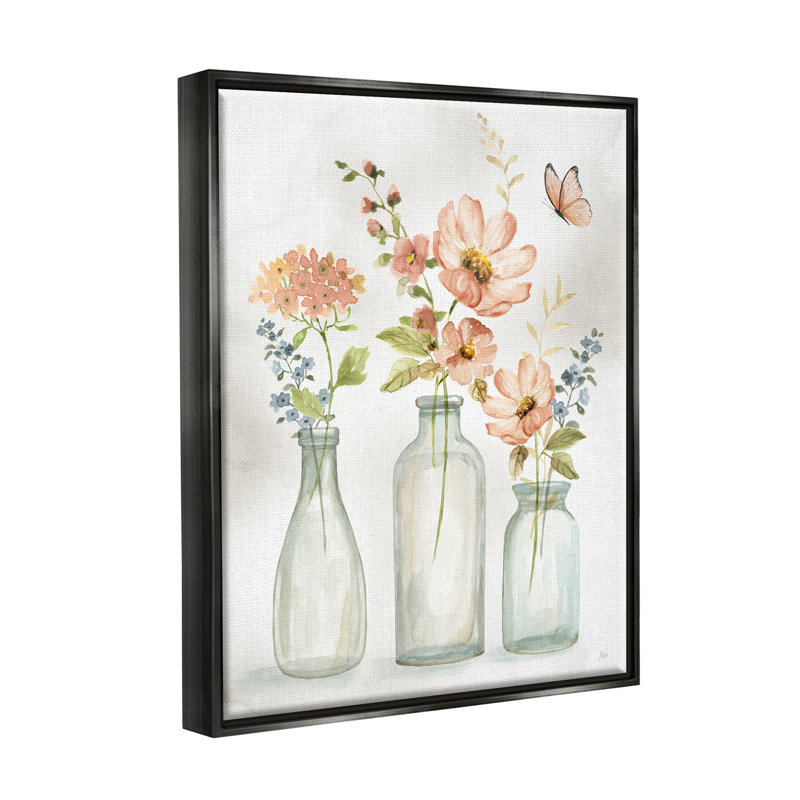 «Pink Flowers» par Nan Nan, H 31 po x l 25 po x P 1,7 po, Toile avec cadre flottant noir