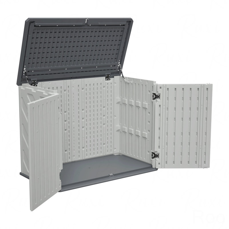 Horizontal Storage Shed Weather Resistance, Large Outdoor Storage Cabinet Lockable, Thick HDPE Plastic Storage Unit For Backyards, Patio, Garden(28 Cu.Ft/Ivory ) White