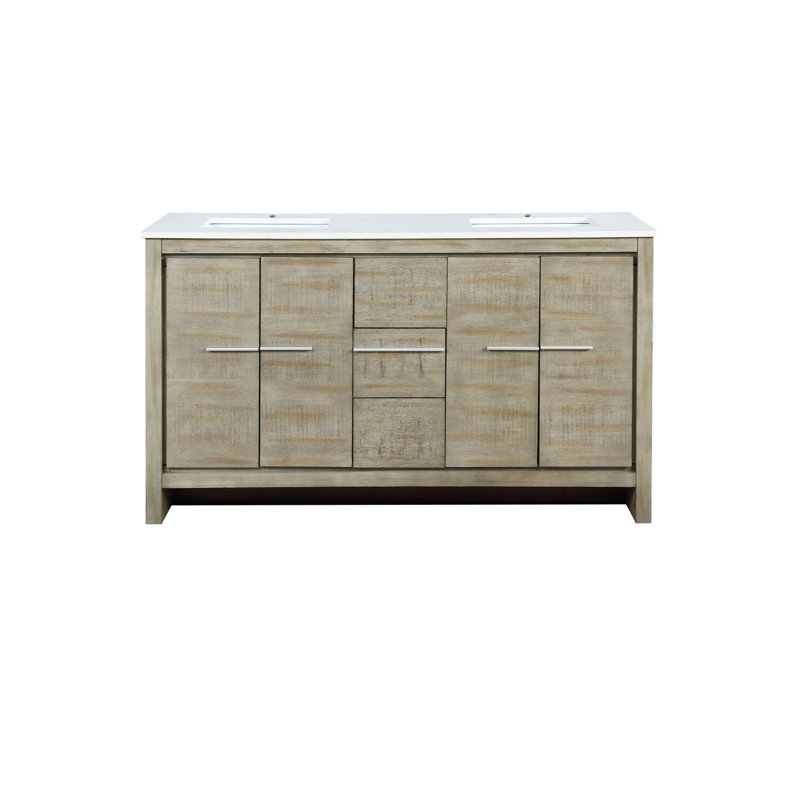 Meuble-lavabo double avec comptoir en quartz blanc