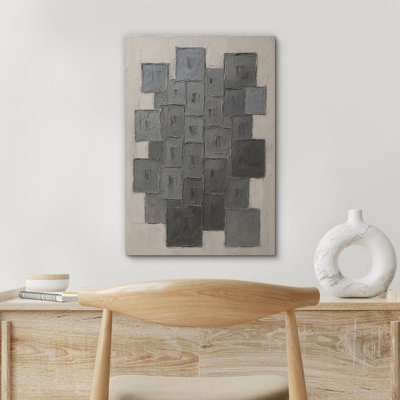 Reproduction d'art sur toile encadrée - œuvre d'art abstraite, décor moderne neutre pour le salon