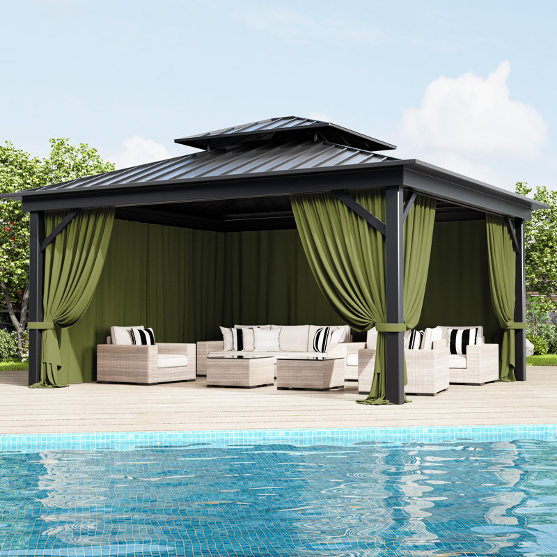 Rideaux à 4 panneaux latéraux pour pavillon de jardin, seulement rideaux, H 78,74 po x l 192 po x P 144 po, Vert clair