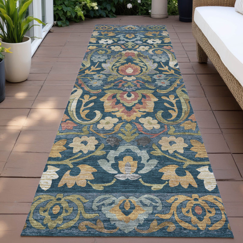 Tapis floral intérieur / extérieur lavable à la machine Husby ACN2193, Tapis de couloir 2 pi 3 po x 7 pi 6 po