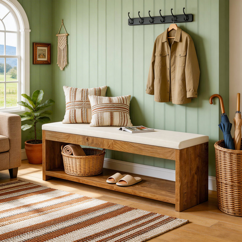 Shoe Bench With Cushion And Storage Shoe Rack For Entryway Living Room