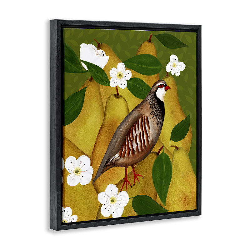  «Partridge Bird & Pears», art mural sur toile par Michelle Ingari Designs, H 31 po x l 25 po, Cadre flottant noir de jais