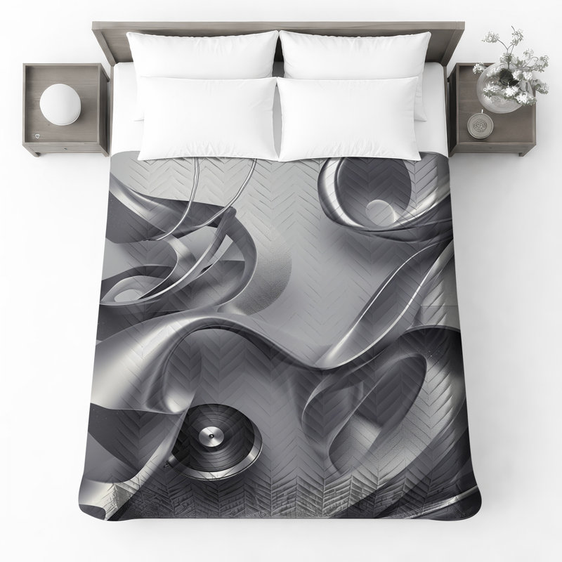 Couvre-lit matelassé argenté à motif abstrait toutes tailles, Queen