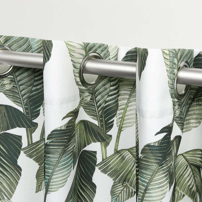 Tropical Fern Light-Filtering Green Polyester Grommet Curtain Panel