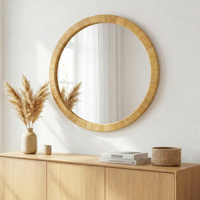 Nirvelli Natural Rattan Accent Wall Mirror with D-Ring Hangers
