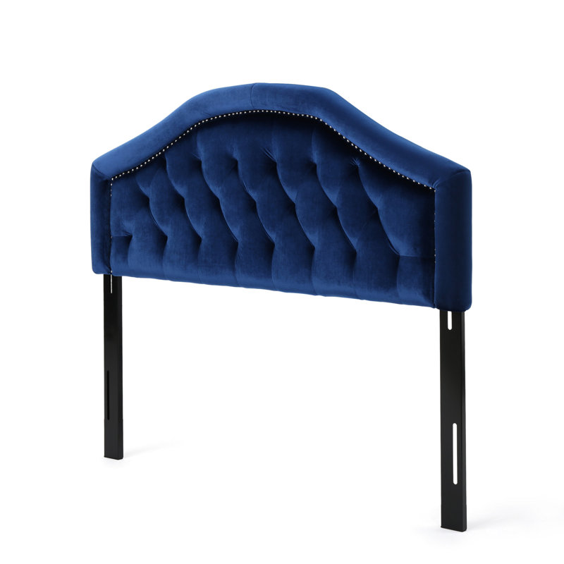 Navy Blue Velvet Headboard For Queen & Full Sized Beds - Modern Grace With Button Tufting And Stunning Nailhead Trim