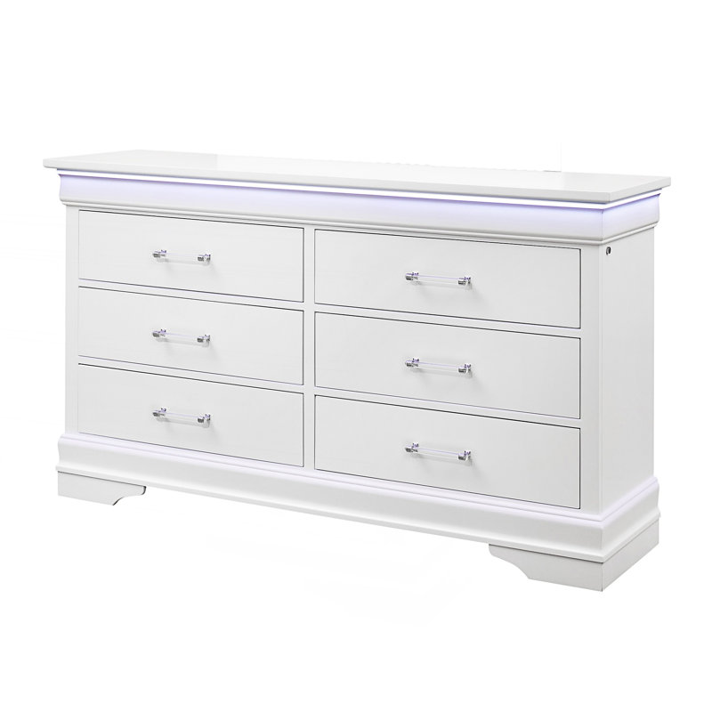 Commode double de style transitionnel avec DEL, commode 6 tiroirs, Blanc