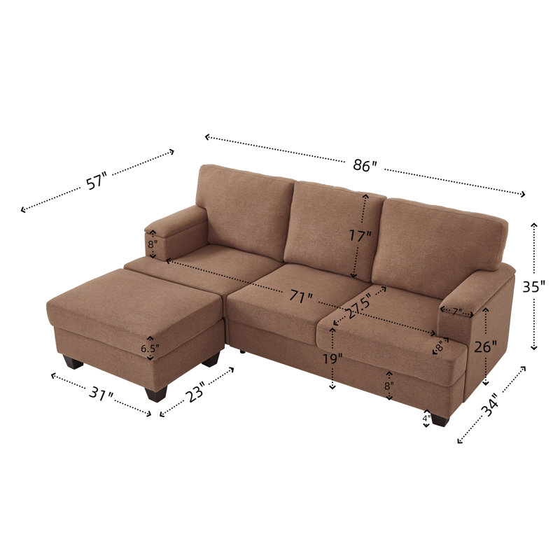 86" Modular Sectional Sofa, L-shaped Comfy Sectional Couches For Living Room, 3-seater Cloud Couches With Ottoman, Modern Deep Seat Sofa With Large Storage