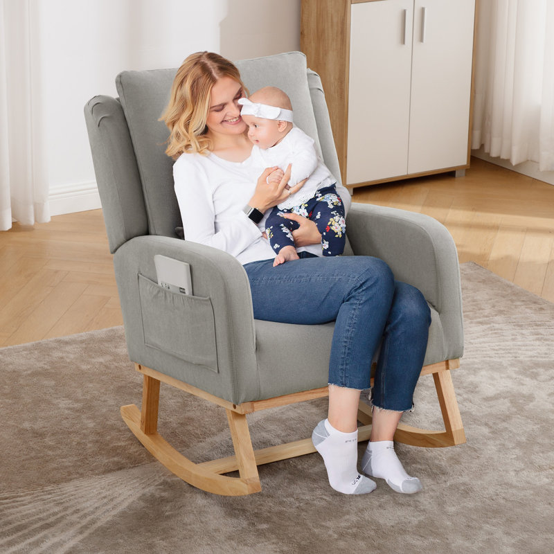 Fauteuil inclinable Shamel avec pieds en bois massif, Gris