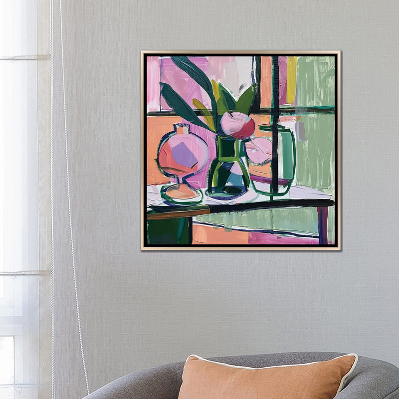 «Pastel Elegance Matisse Inspired Still Life», reproduction d'art sur toile encadrée, H 26 po x l 26 po, Champagne