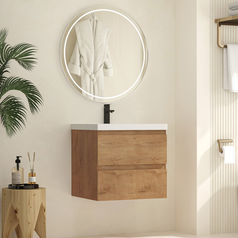 23.6" Wall Mounted Floating Bathroom Vanity Set with Sink Top&Two Drawers(Faucet not included),Fully assembled, 23.6"
