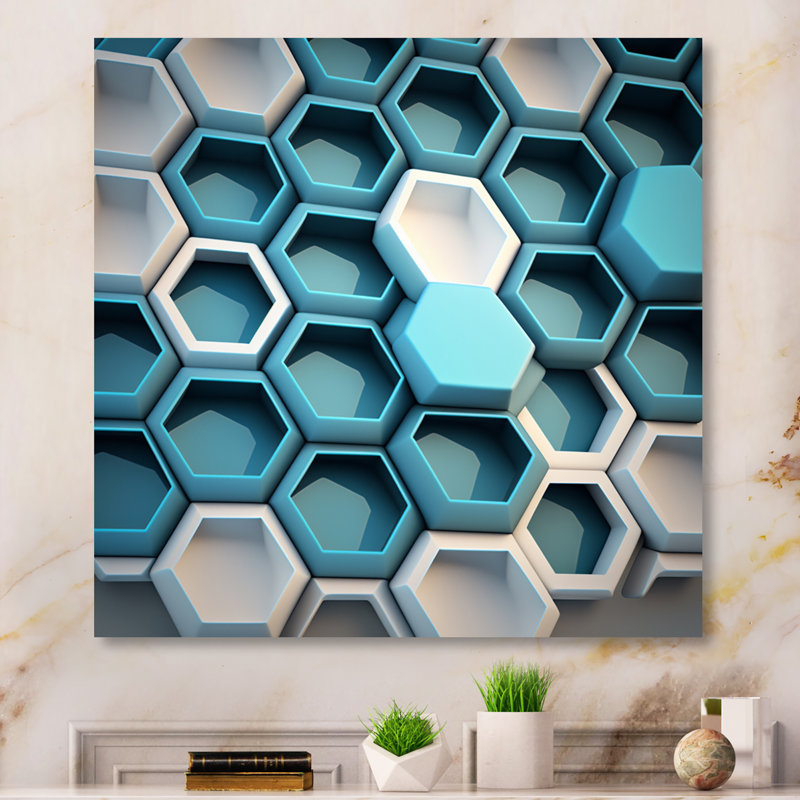 Décoration murale abstrait géométrique blanc et bleu - Animaux en métal, H 16 po x l 16 po x P 1 po