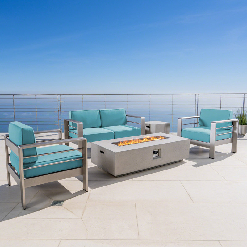 Caggiano 4 - Person Patio Conversation Set with Cushions, Canvas Aruba Sunbrella® Canvas