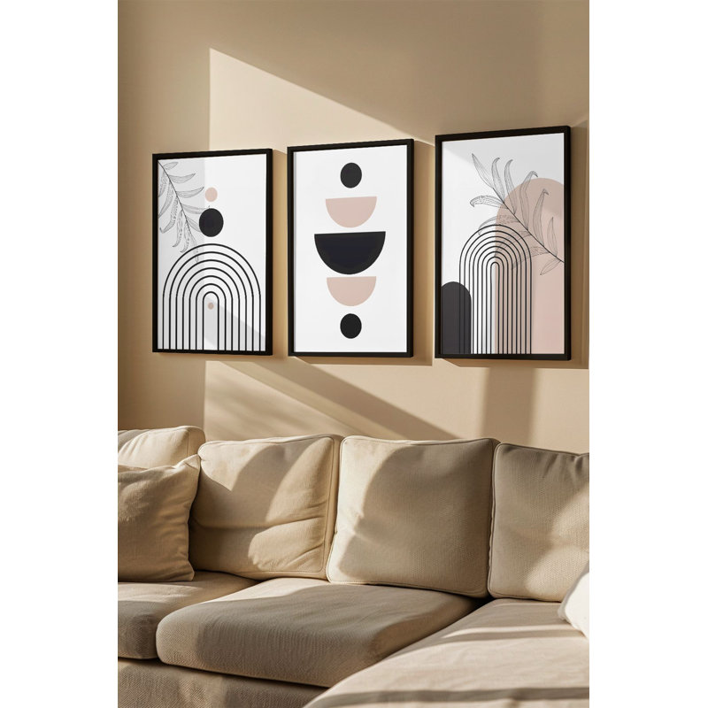 Élégant ensemble de peintures en panneau de fibres à densité moyenne encadrées (3 pièces), 13,0 x 19,0 po chacune | Cadre 100% bois massif (0,8 po d'épaisseur) | Impression numérique éclatante | Parfait pour le salon, la chambre à coucher ou le bureau, design élégant et moderne