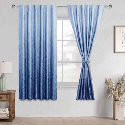 2 Panels 85% Blackout Back Tab Ombre Room Darkening for Bedroom - Damask Design Thermal Insulted Window Drapes with Tiebacks Light Blocking Curtains for Living Room
