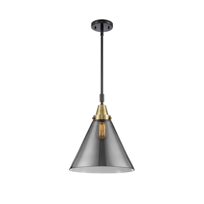 Luminaire suspendu conique 1 lumière Xaniah, H 50,12 po x l 12 po x P 12 po, Fumée plaquée, Laiton antique noir