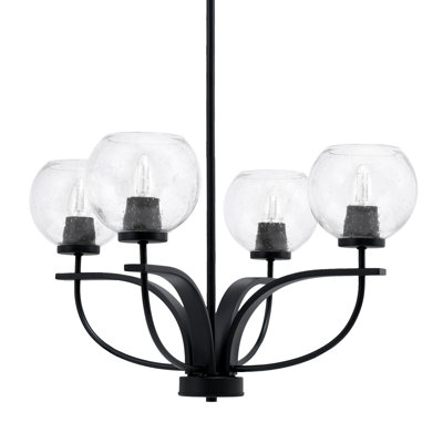 Lustre suspendu 4 lumières Baleigh Cavella au fini noir mat avec verre à bulles de 5,75 po