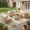 Ensemble de conversation 7 pièces en osier pour patio, canapé modulaire d'extérieur avec coussins épais et table basse pour la cour