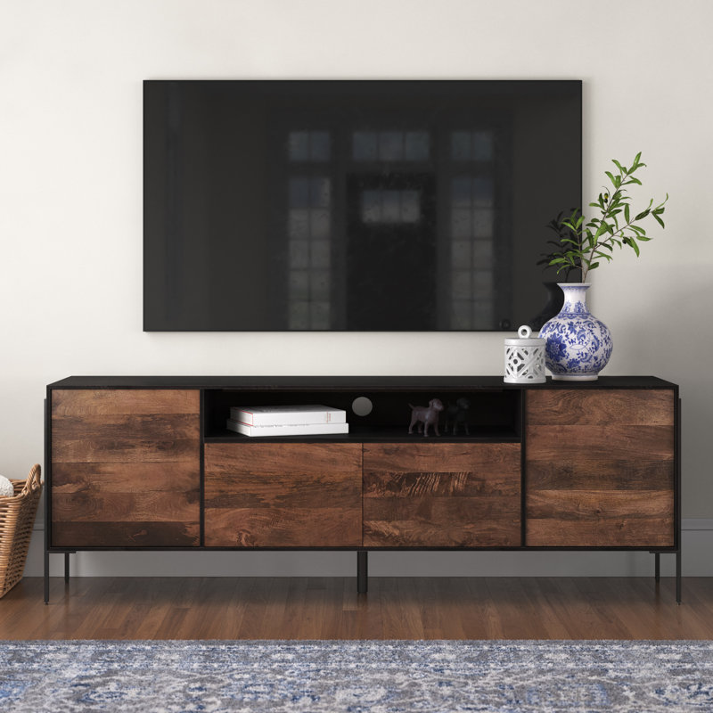 Meuble télé en bois massif pour téléviseur de 85 po ou moins Samia, Brun clair / espresso / noir