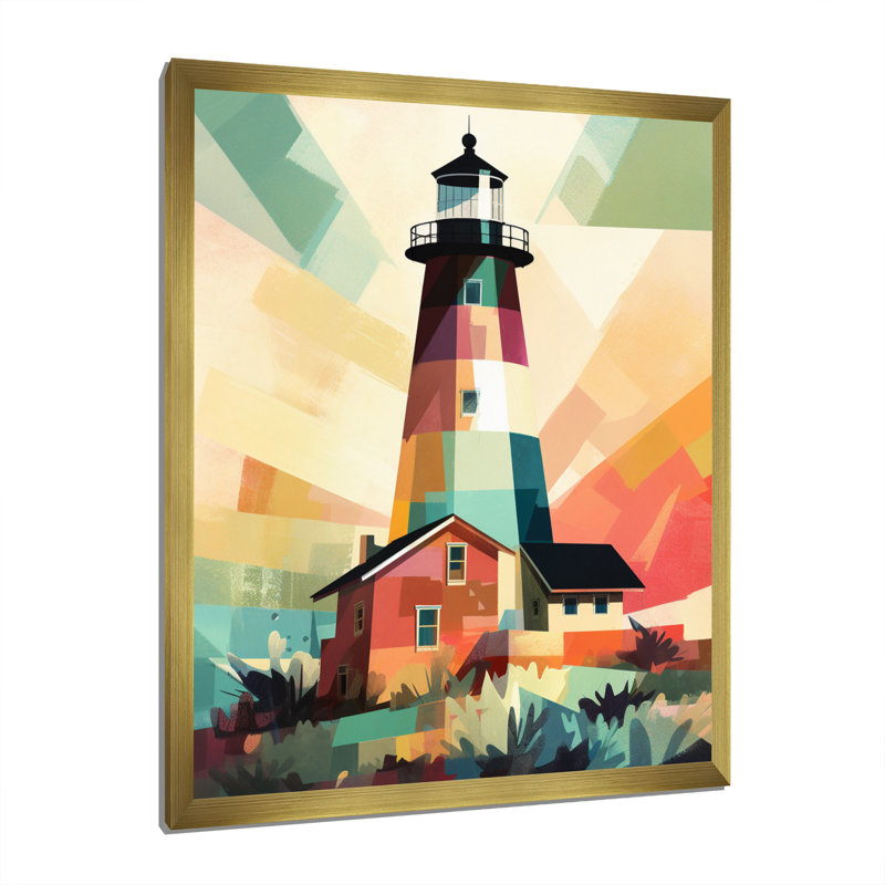 Phare de bord de mer I sur toile, H 32 po x l 16 po x P 1 po, Encadrement doré