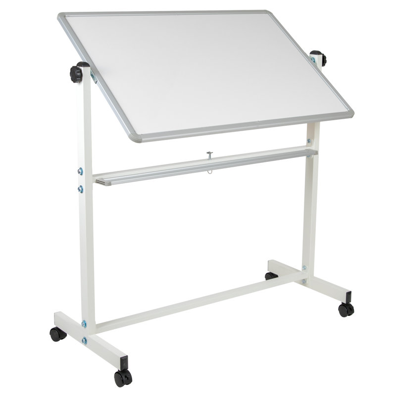 Tableau blanc mobile à double face avec plumier Hendrick, H 54,75 po x l 45,25 po, Blanc