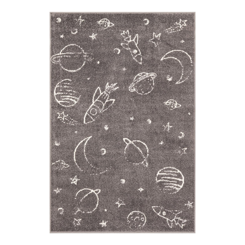 Machine Woven Polypropylene Plastic Rug, Rectangle 3'11" x 5'11", Gray