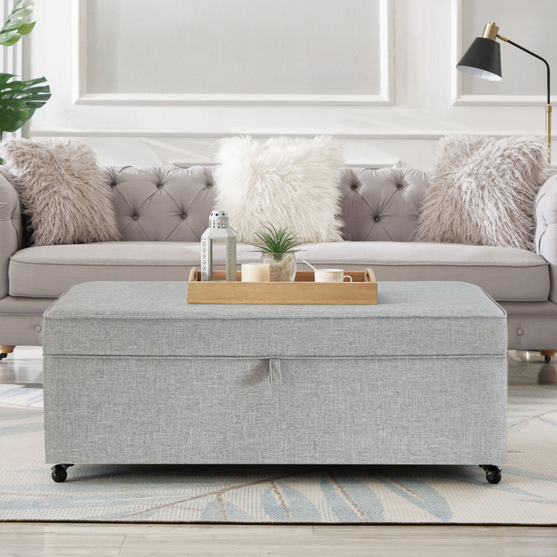 Grand espace de rangement moderne gris Mid-Century, canapé modulaire à roulettes, table basse et repose-pieds, rangement en lin Tb117, rotation à 360 degrés, fabrication pour 400 livres