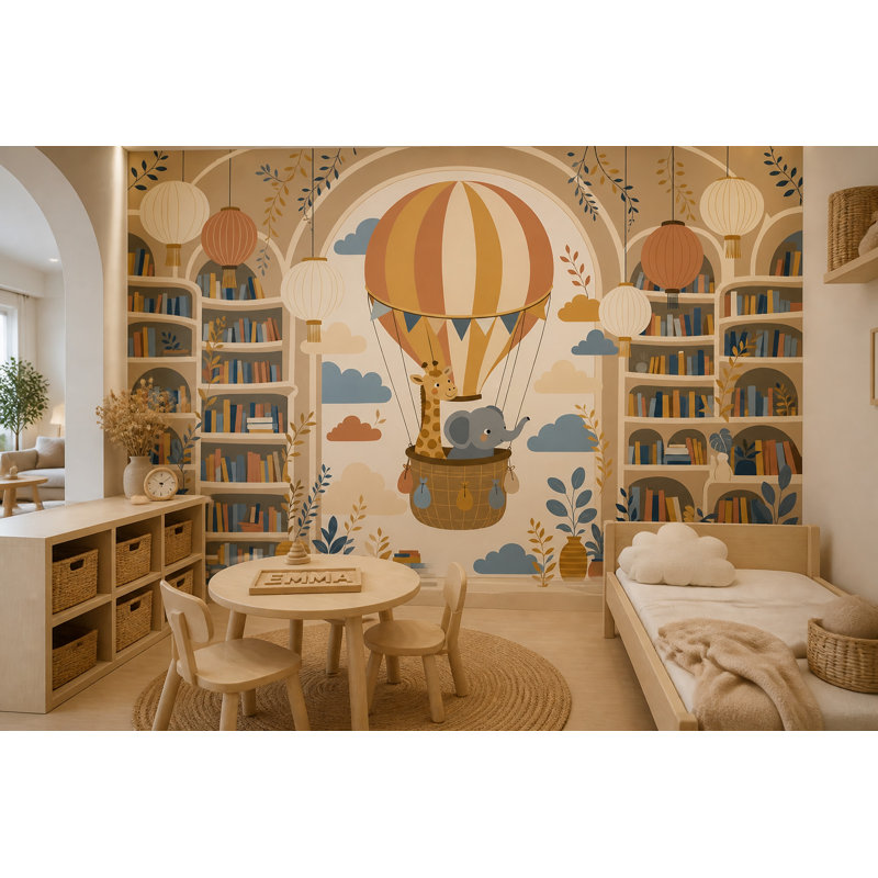 Papier peint montgolfière amovible, 100"x96", Peler et coller