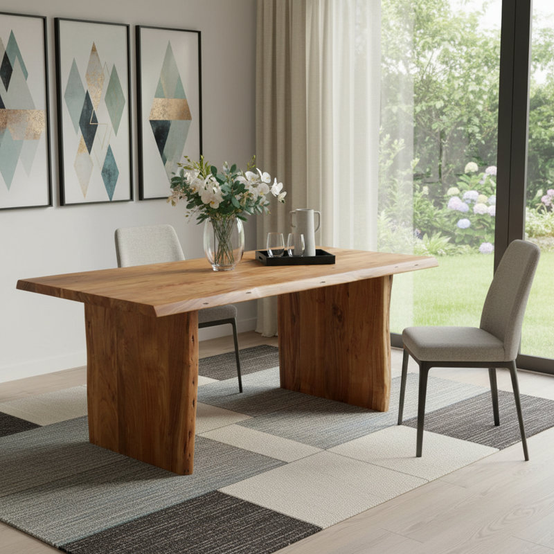 72" Natural Solid Wood Live Edge Sled Base Dining Table