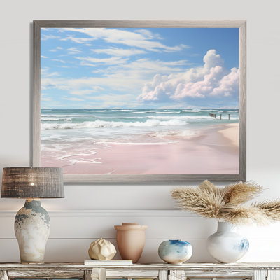 Pink Minimalism Beach Landscape III - Coastal Beach Wall Art For Living Room