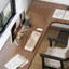 Bureau brun en bois massif en forme de L + fer-108839988-108839991