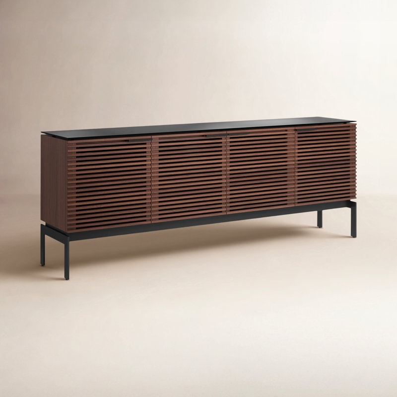 Corridor Unfinished TV Stand for TVs up to 88", Chocolate Stained Walnut